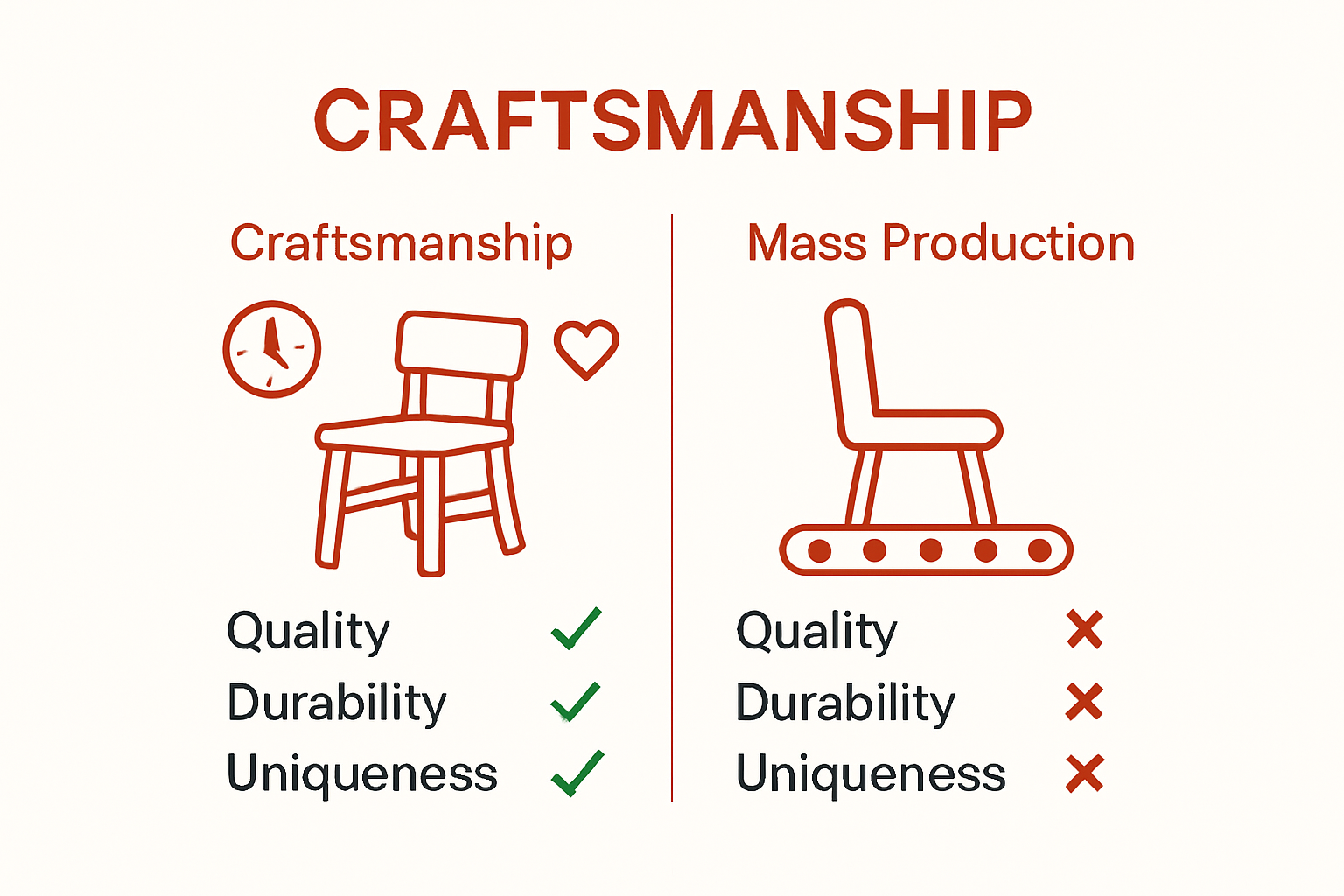Comparison of craftsmanship versus mass production benefits