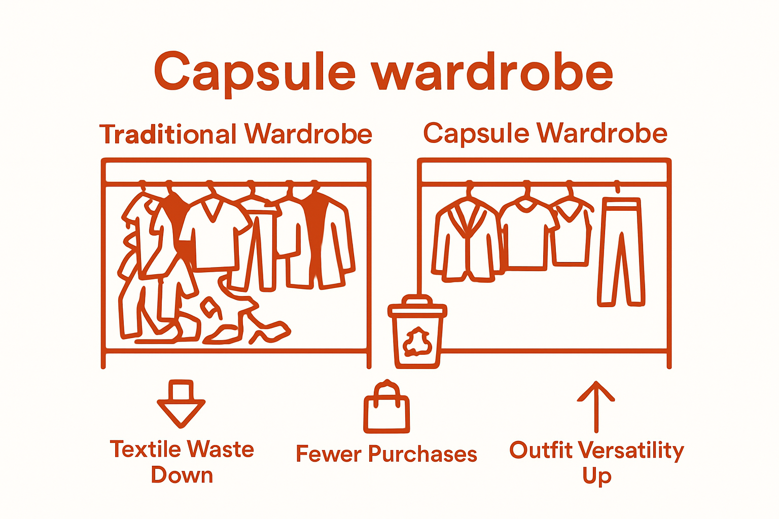 Capsule vs. traditional wardrobe: clutter, waste, and outfit variety