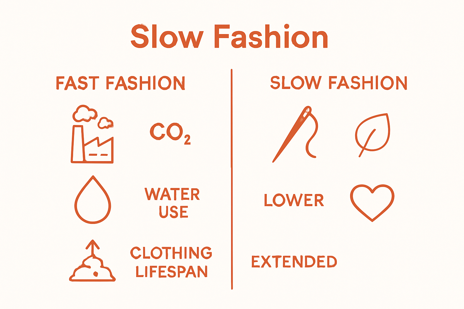 Side-by-side icons comparing fast fashion and slow fashion impact