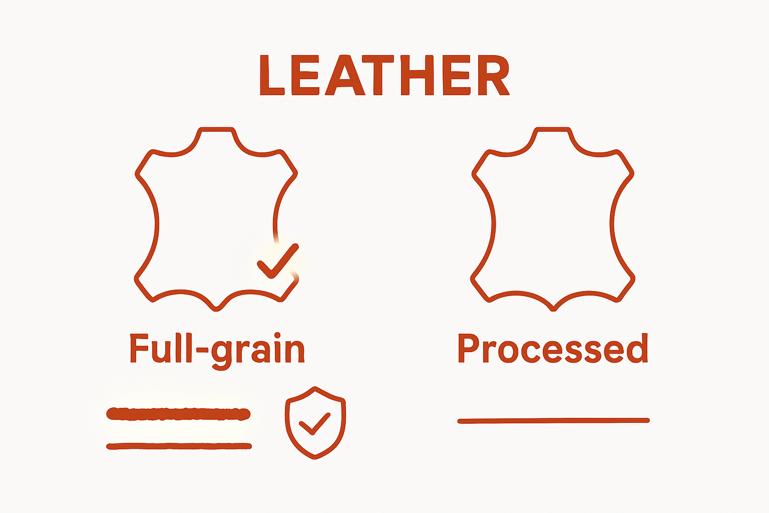 Infographic showing full-grain vs. processed leather