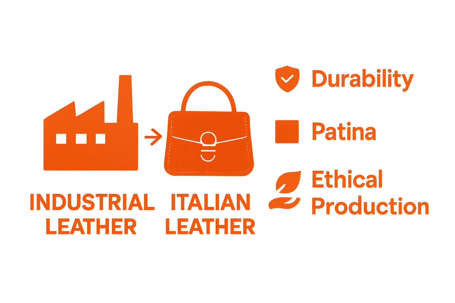Infographic comparing Italian leather with industrial leather