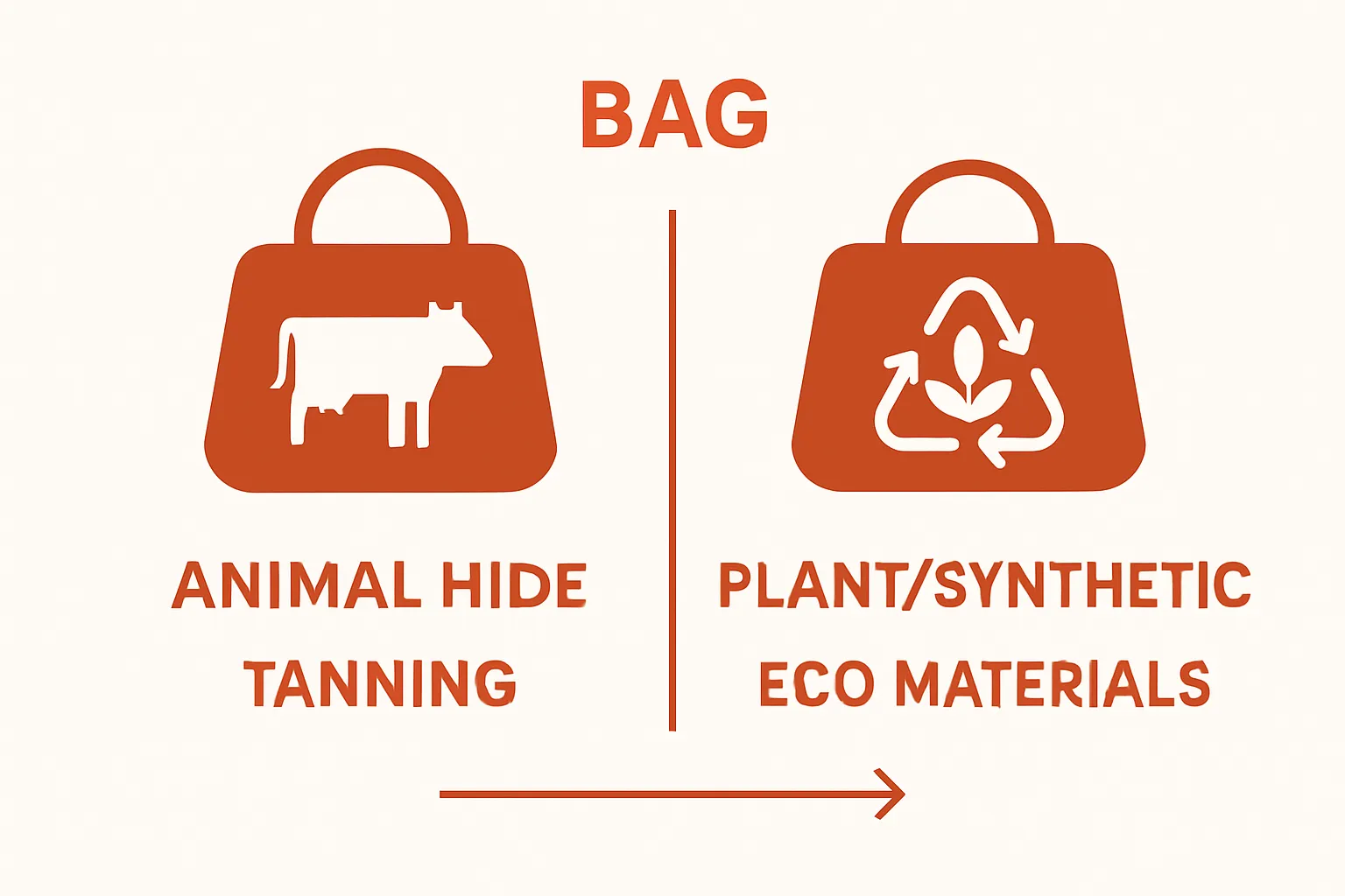 Side-by-side leather and vegan bag material comparison