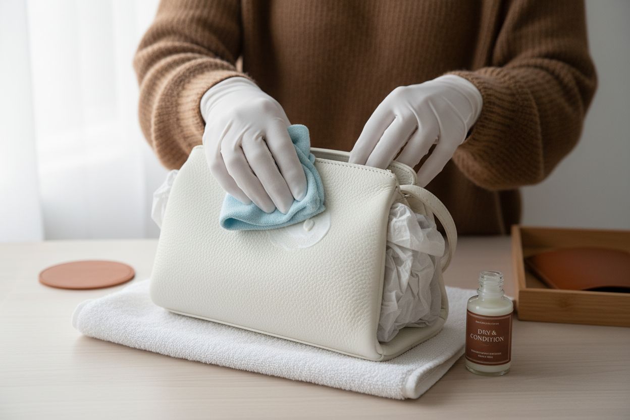 condition white leather purse