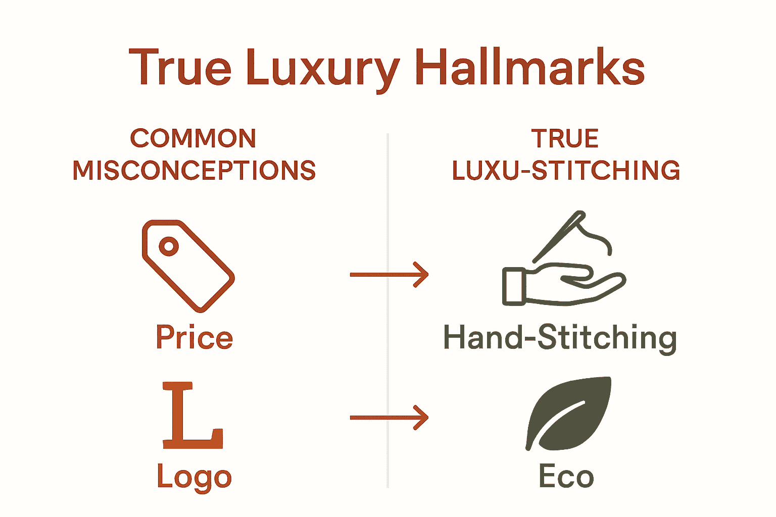 Infographic comparing luxury bag misconceptions versus true indicators