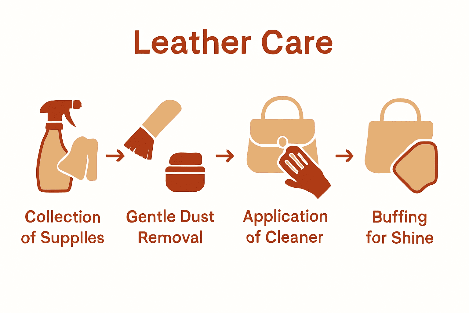 Infographic of five steps to clean a leather purse