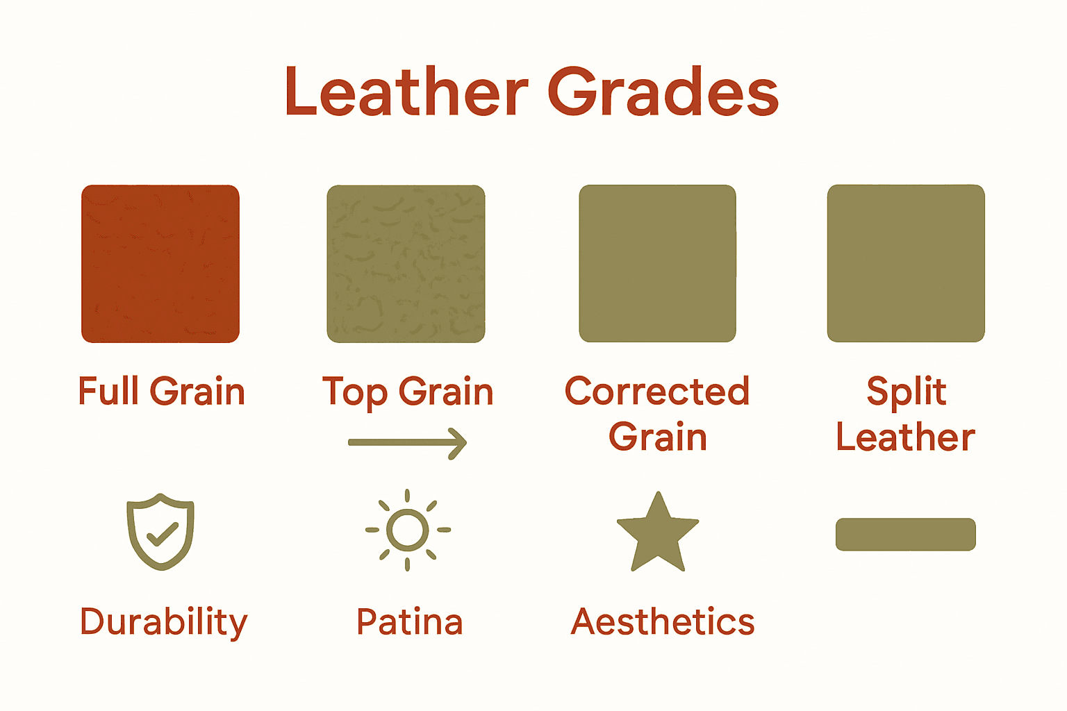 Infographic comparing leather grades and properties