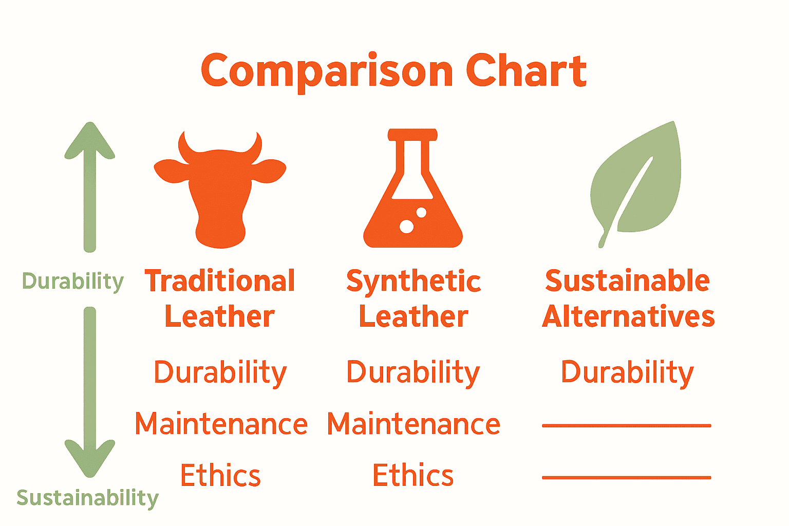 Infographic comparing traditional, synthetic, and sustainable handbag materials