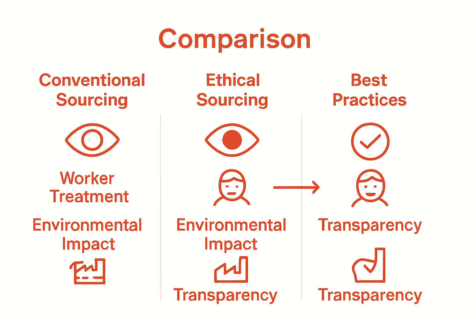 Comparison chart showing conventional vs ethical sourcing practices.