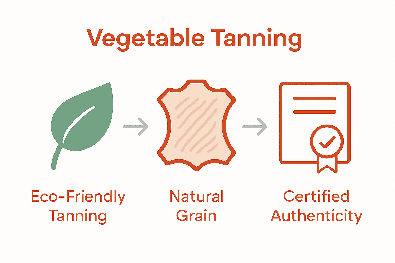 Infographic showing vegetable tanning, leather grain, and certification for Italian leather.