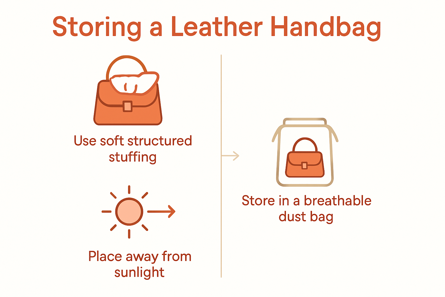 Infographic showing leather handbag storage process