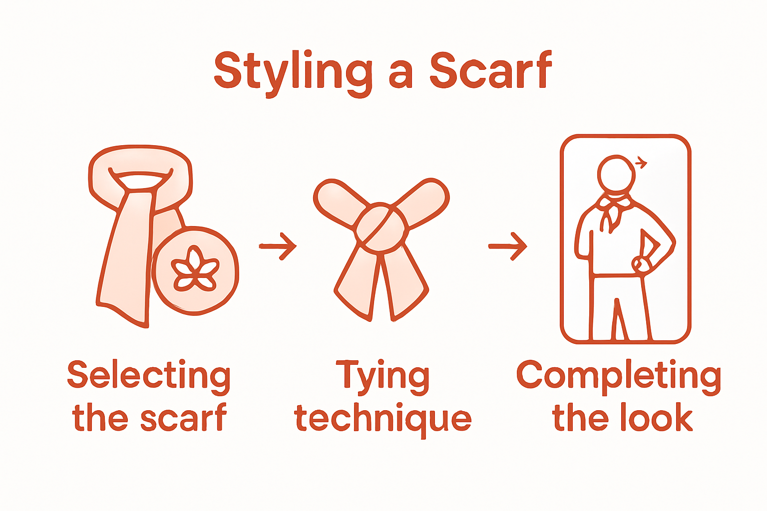 Infographic showing three-step scarf styling process