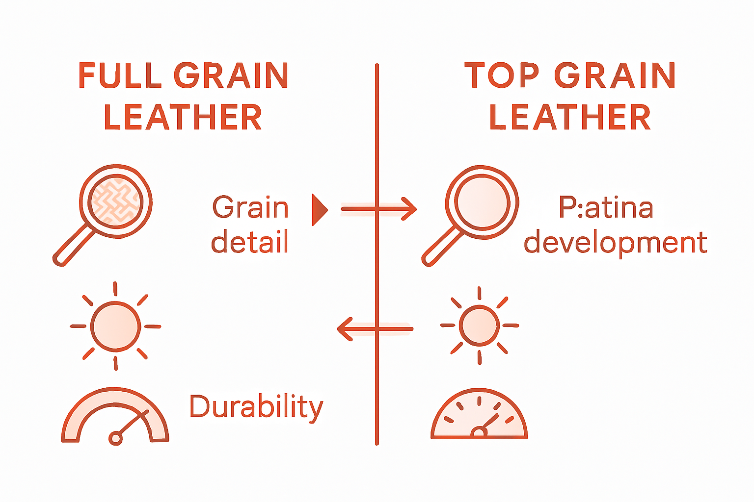 Infographic showing full vs top grain leather differences