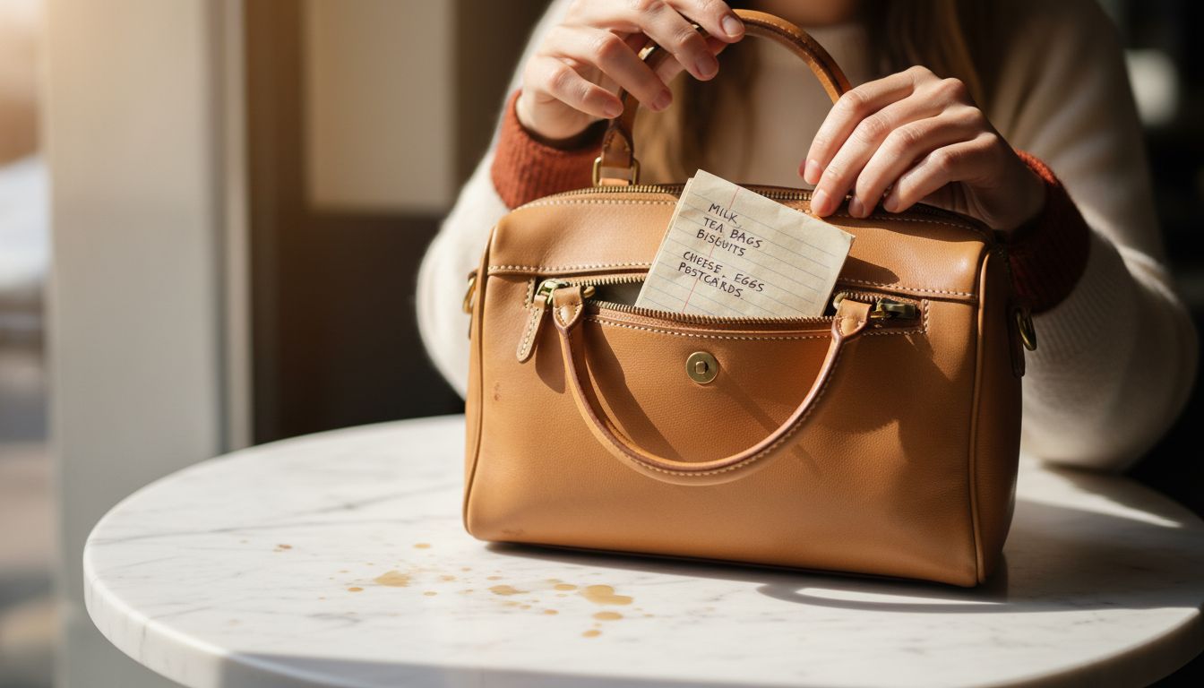 Top-grain leather handbag close-up details