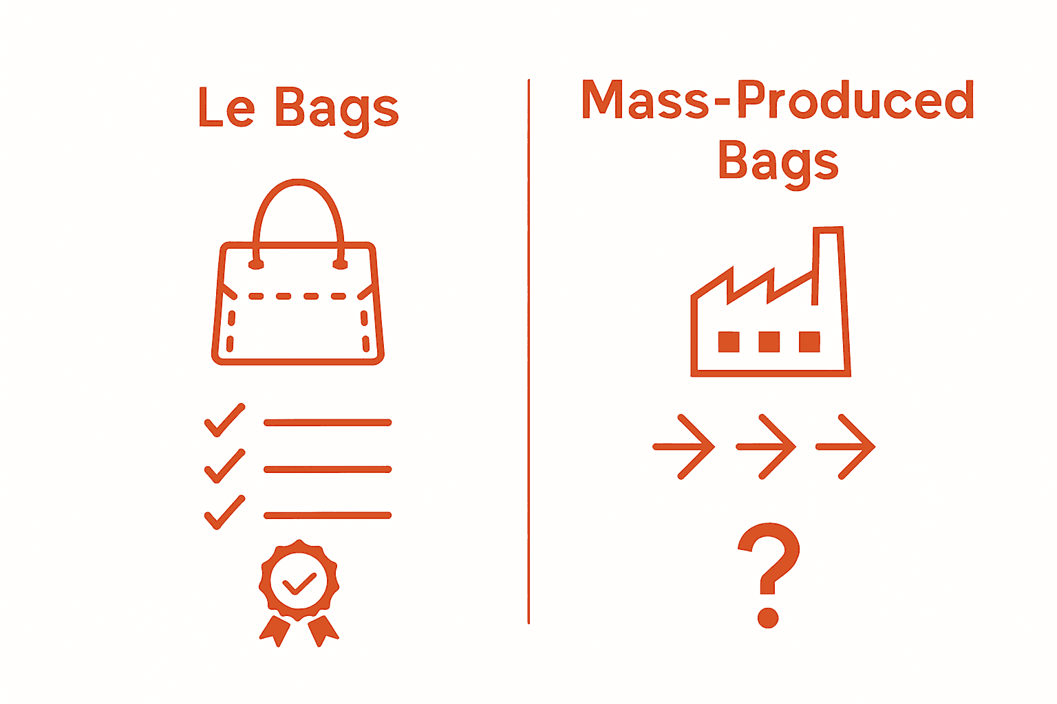 Le Bags vs mass-produced bags comparison infographic