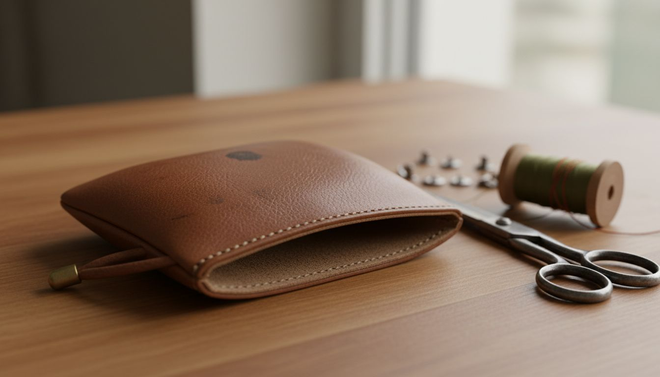 Detailed closeup of classic leather coin pouch