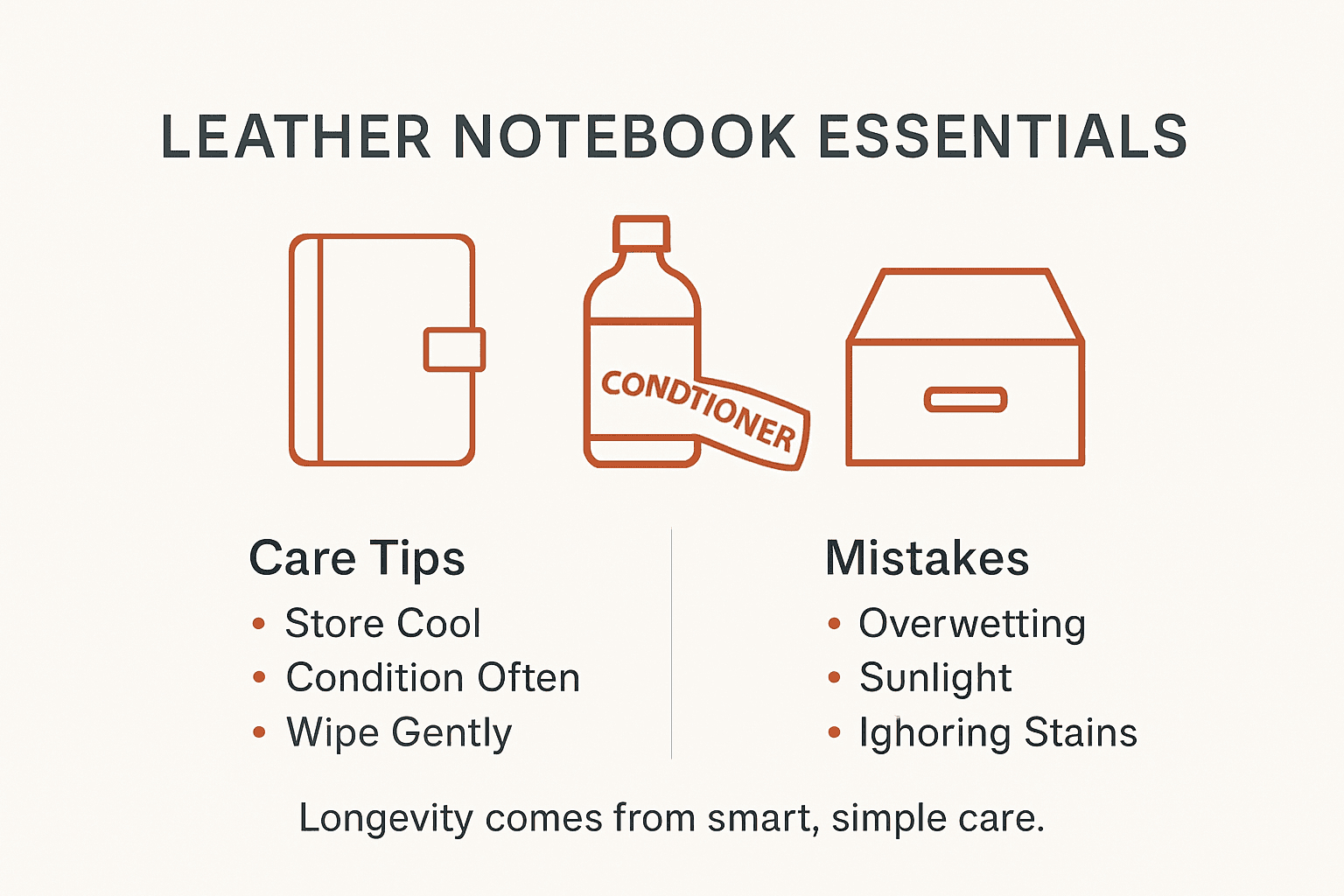 Infographic showing leather notebook care and tips