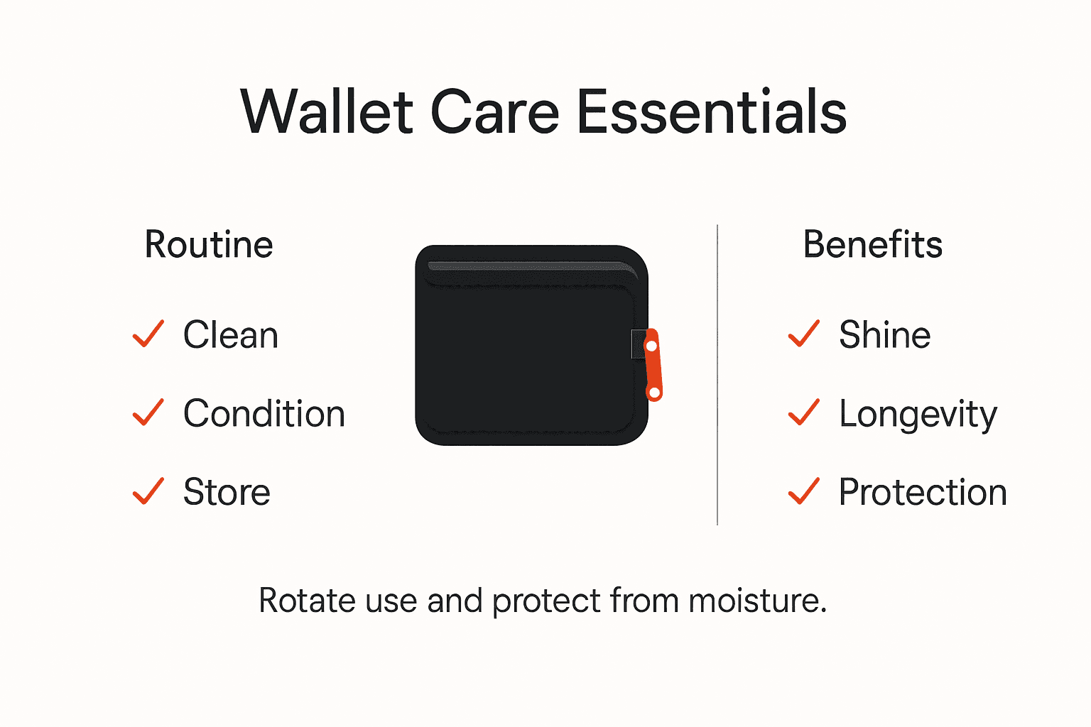 Infographic shows wallet care essentials and benefits