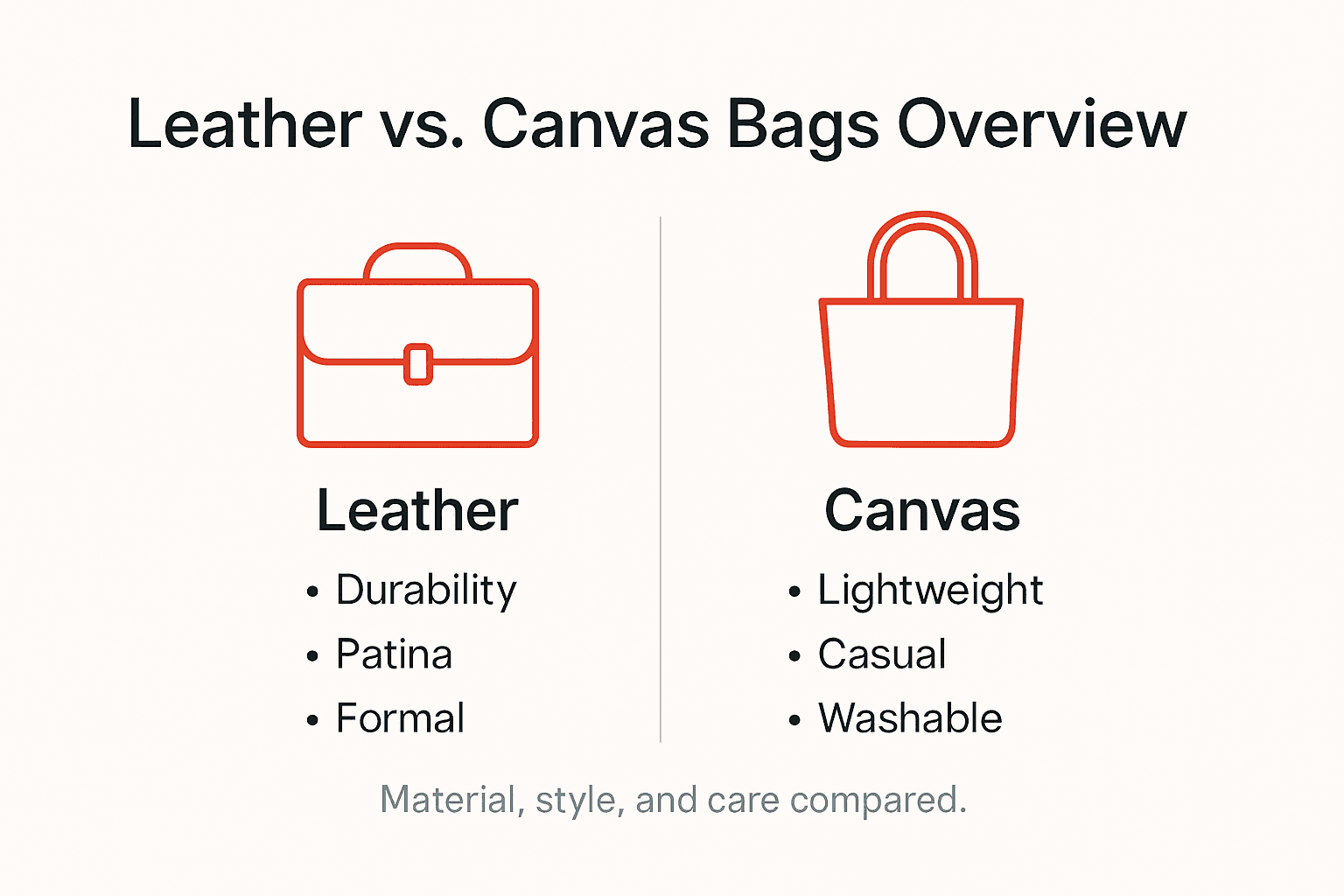 Infographic comparing leather and canvas bags