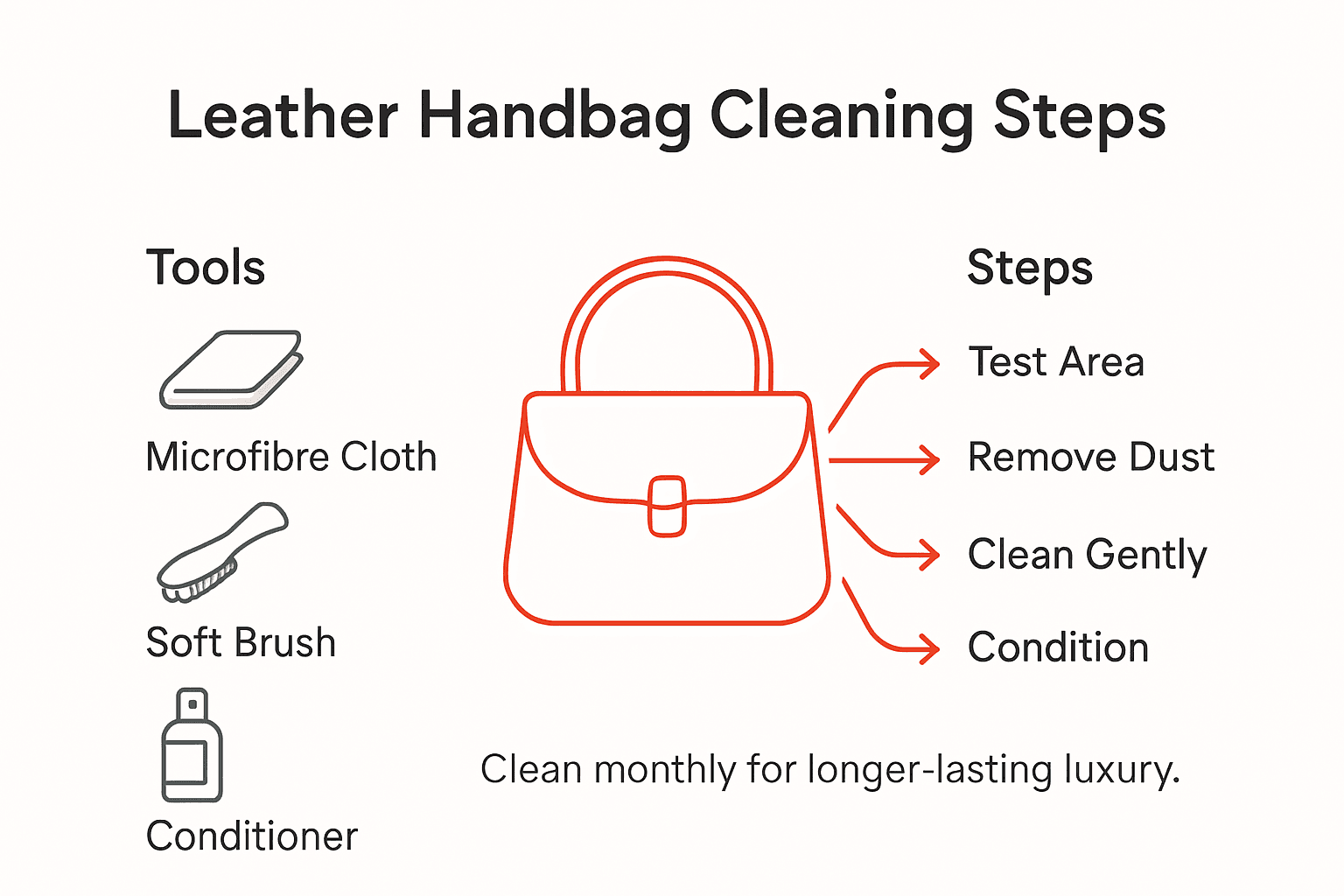 Infographic showing leather bag cleaning steps