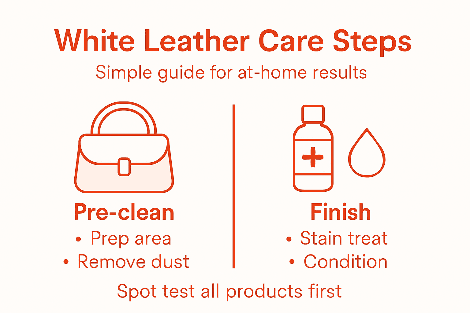 Infographic outlining white leather purse care steps