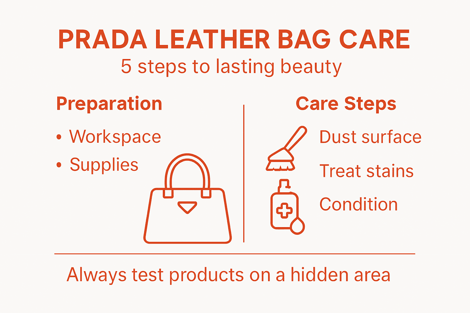 Infographic outlining Prada leather bag care steps