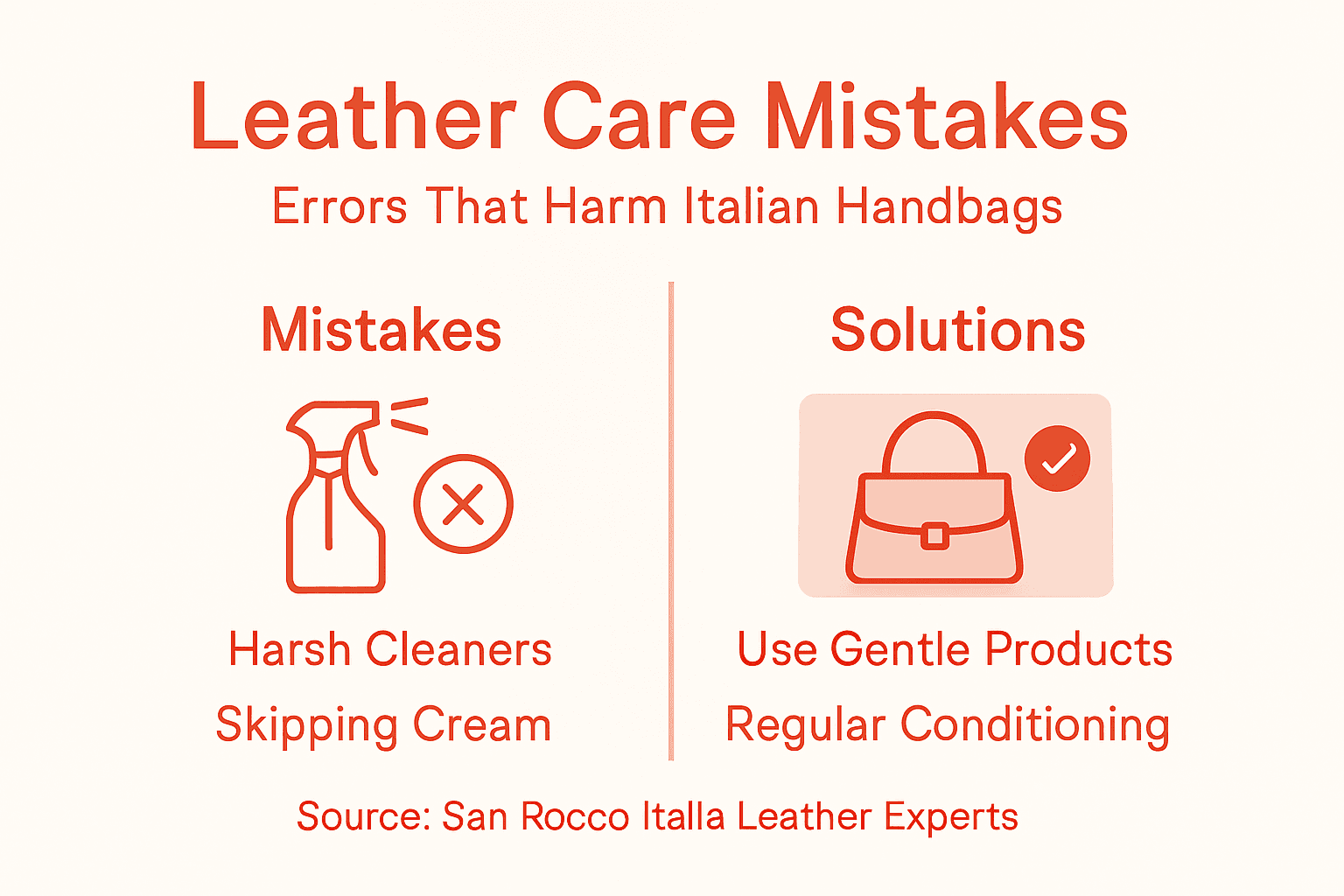 Infographic on mistakes and solutions for leather care