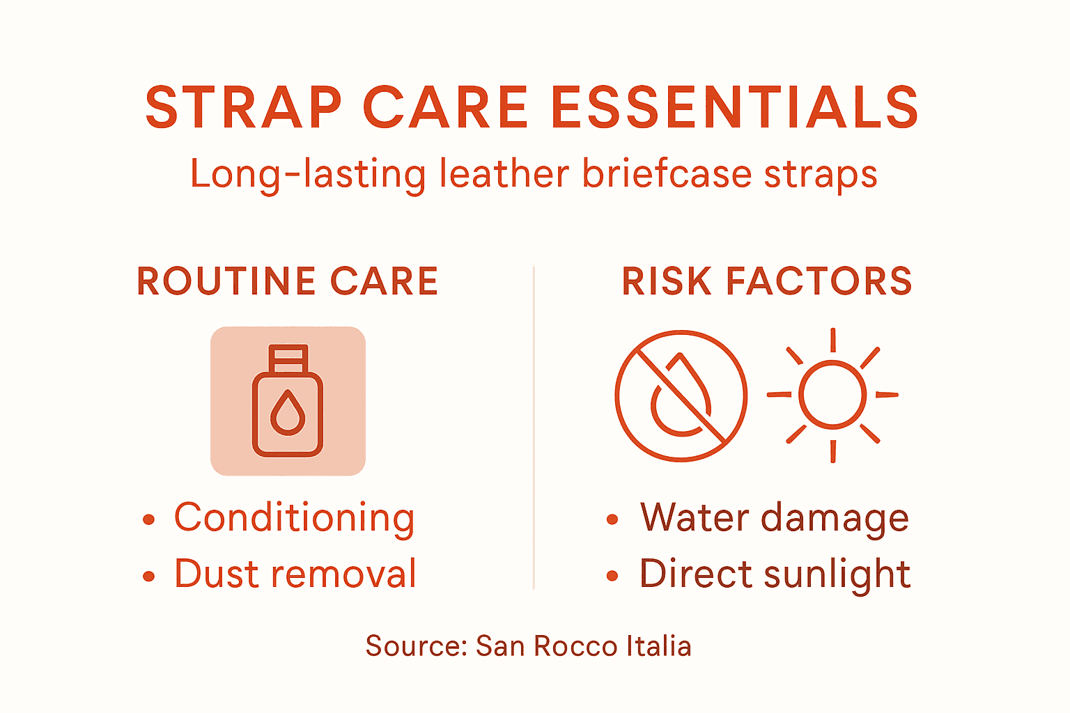 Infographic showing briefcase strap care tips