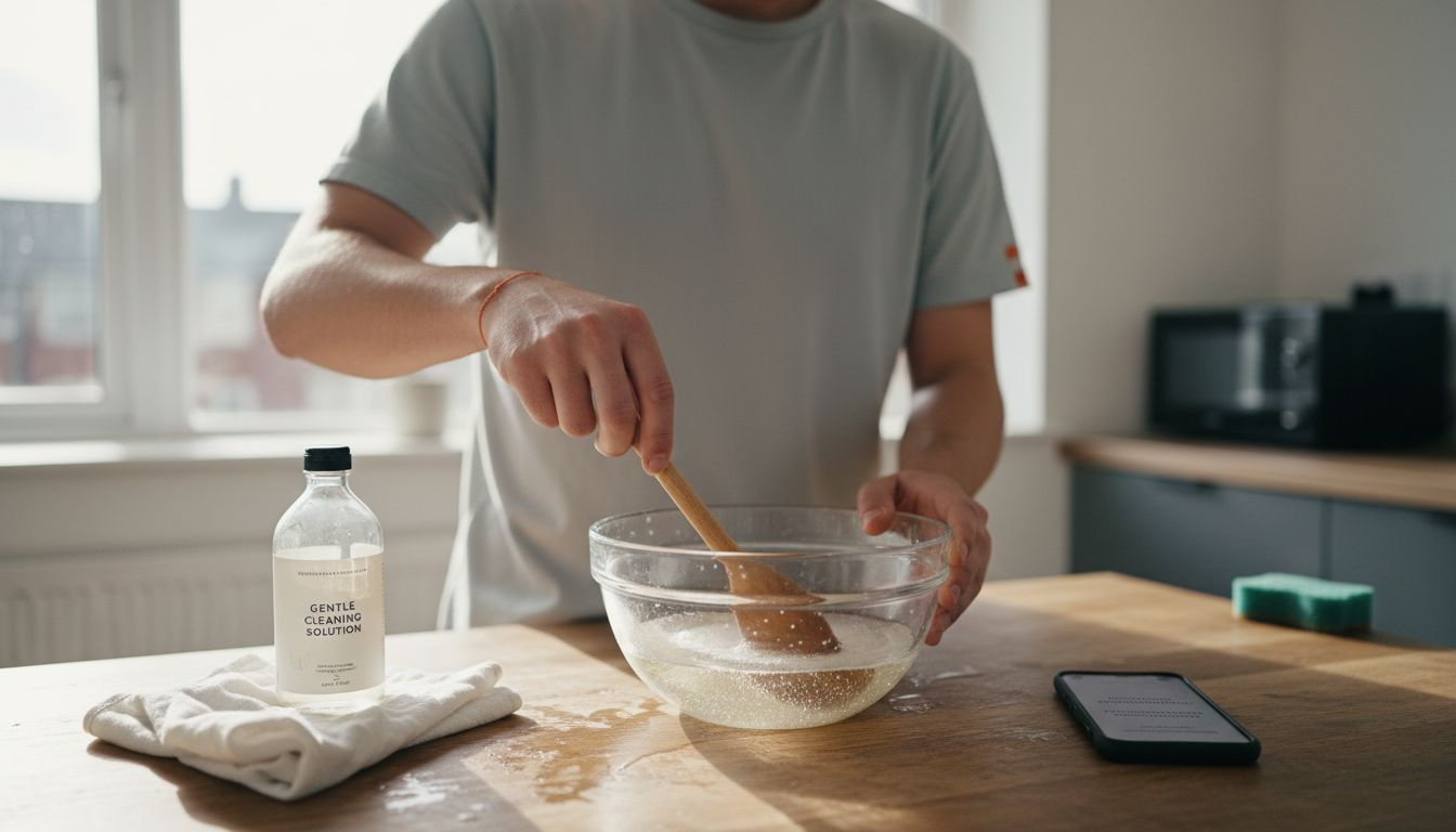 Person preparing leather cleaning solution