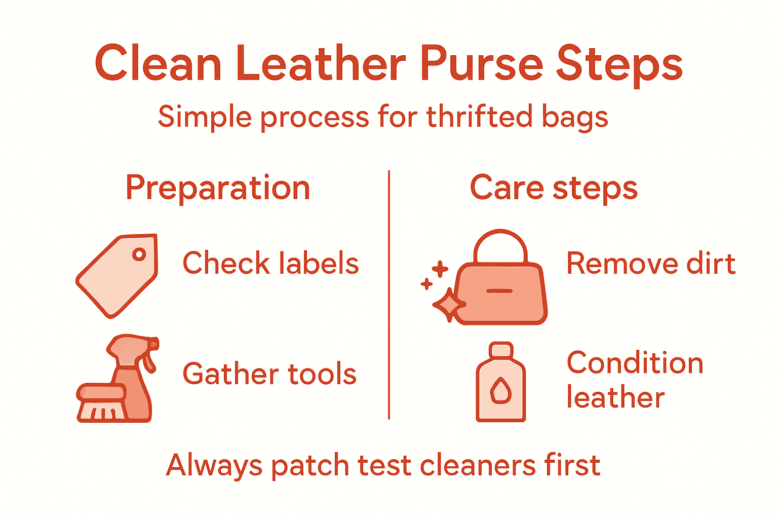 Infographic showing leather purse cleaning steps
