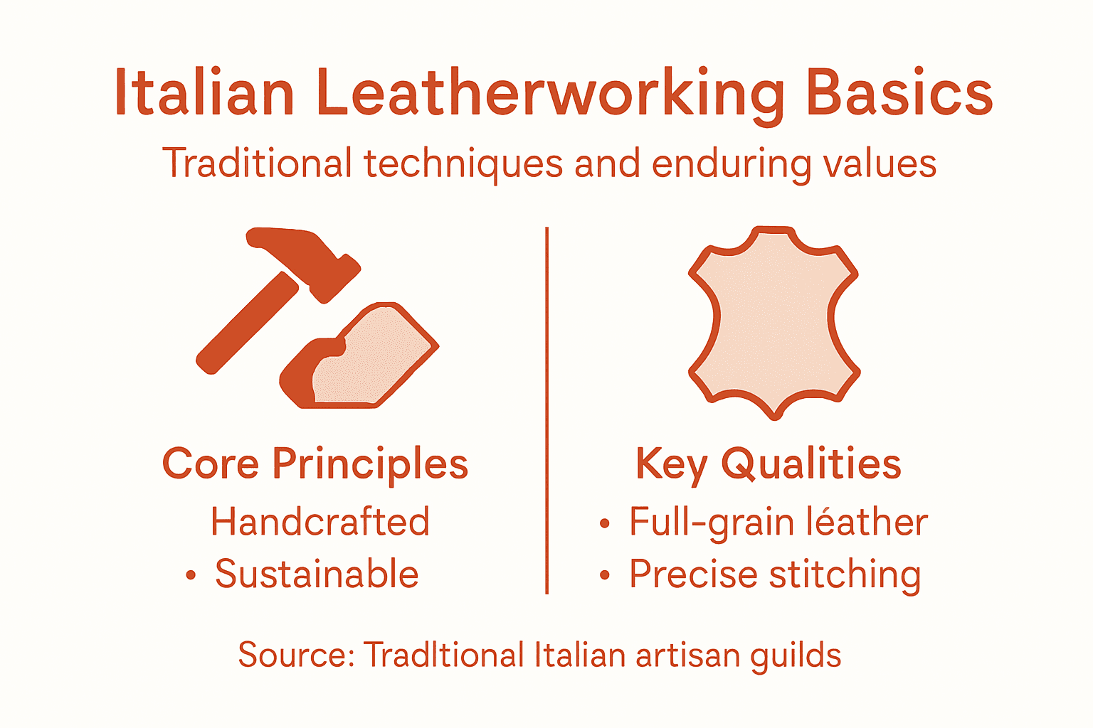 Infographic showing Italian leather principles and qualities
