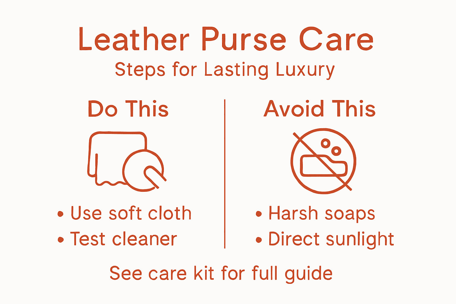 Infographic showing basic purse cleaning dos and don'ts