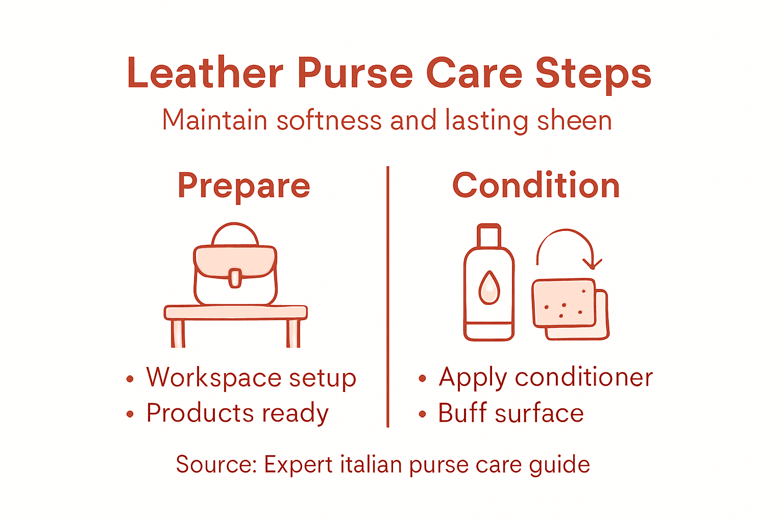 Infographic on leather purse conditioning process