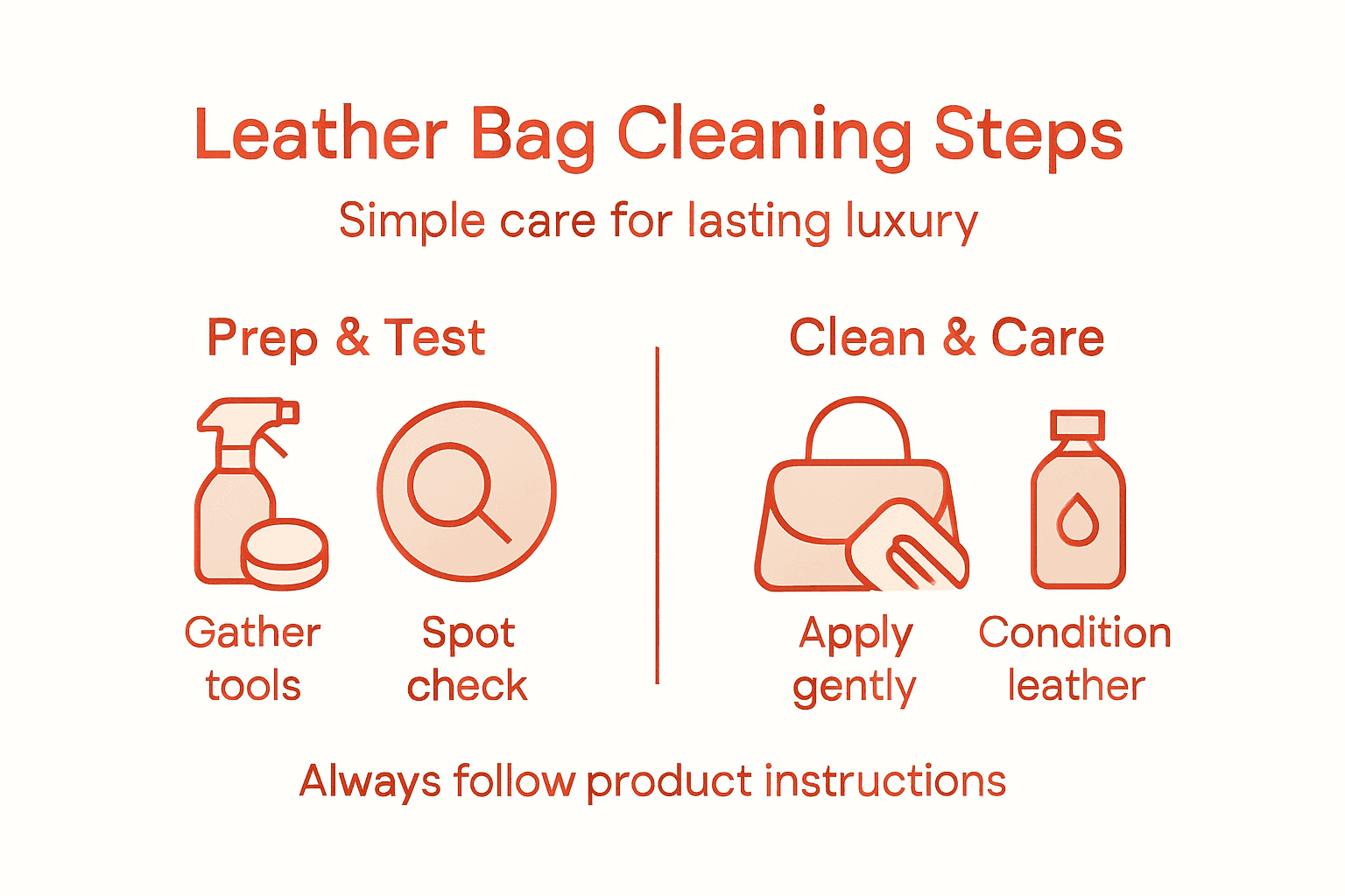 Infographic showing handbag cleaning steps overview
