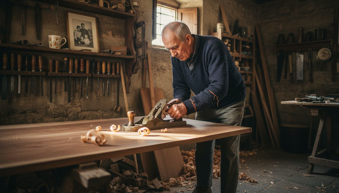 Florentine woodworker shaping chestnut wood panel