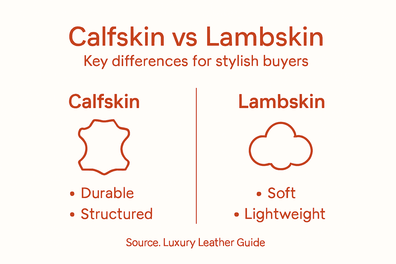 Infographic comparing calfskin and lambskin highlights