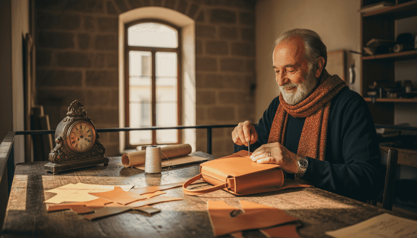 Craftsman hand-stitching Italian leather handbag