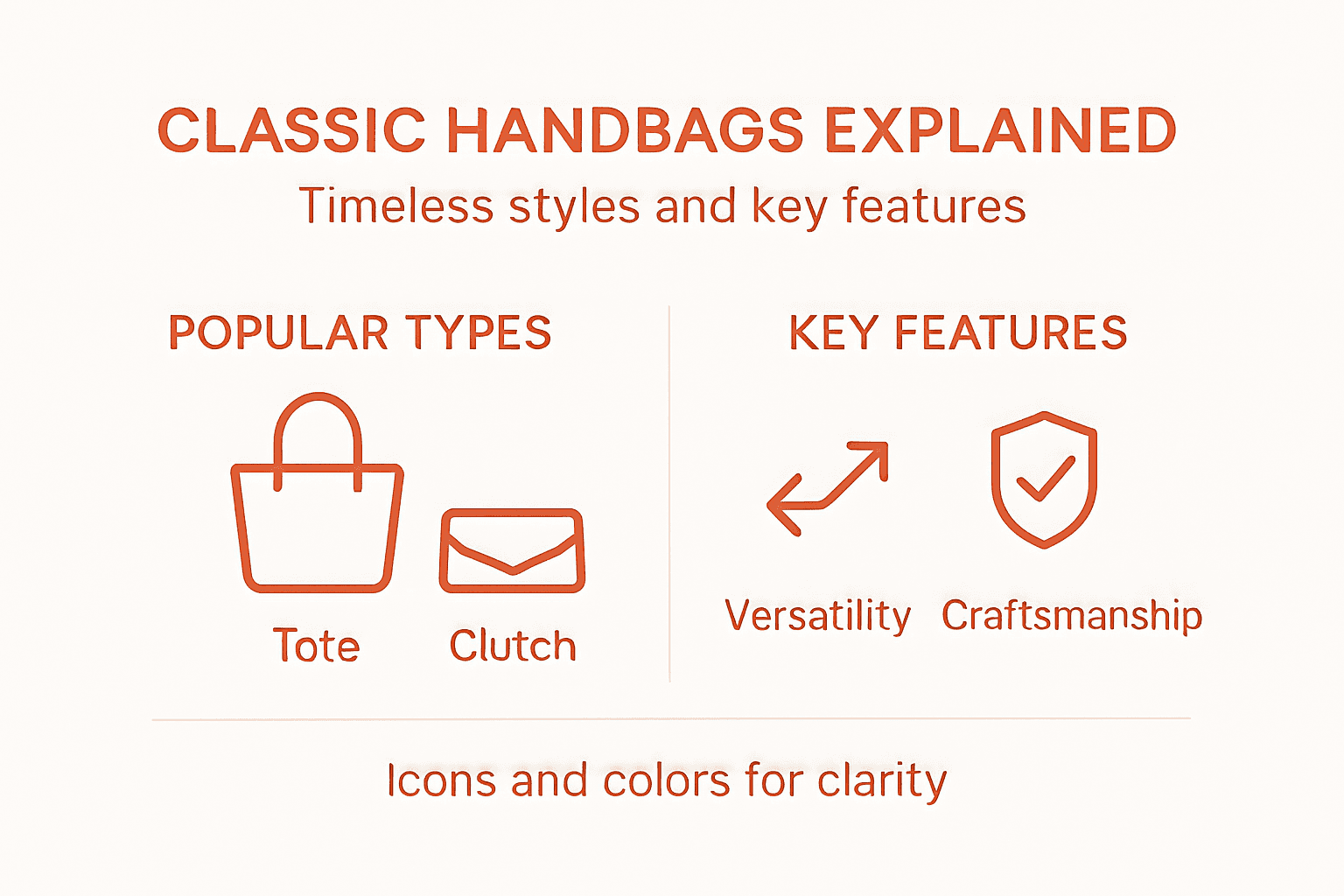 Infographic overview of classic handbag types and features