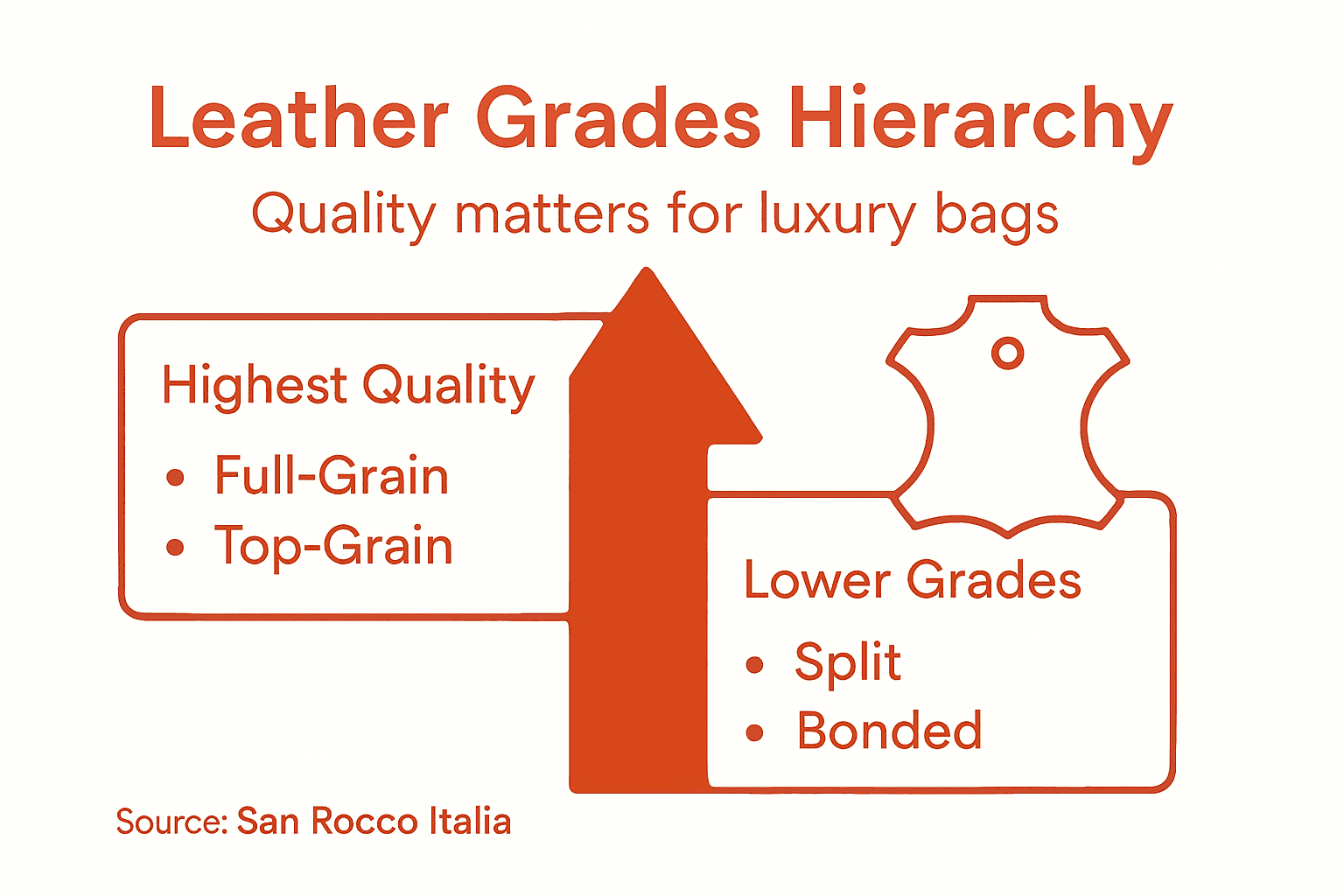 Infographic outlining leather grade hierarchy and quality