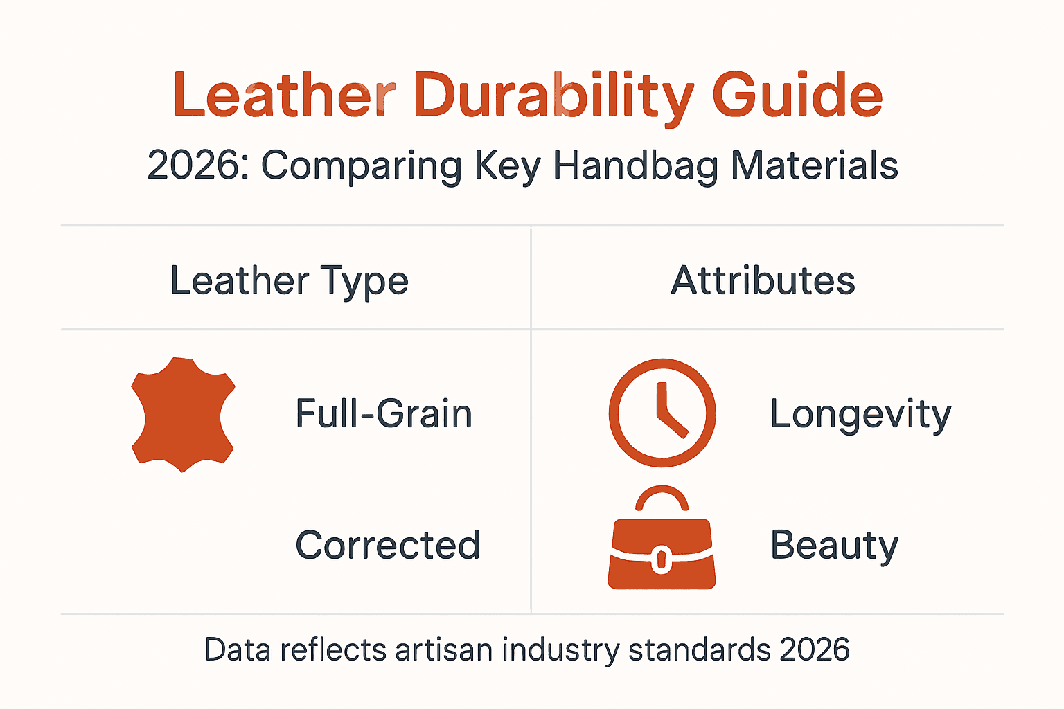 Infographic comparing key leather handbag materials