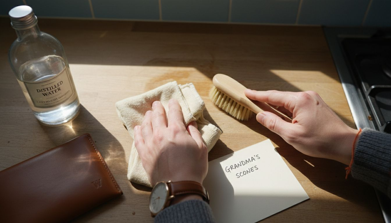 Hands choosing cleaning tools for leather
