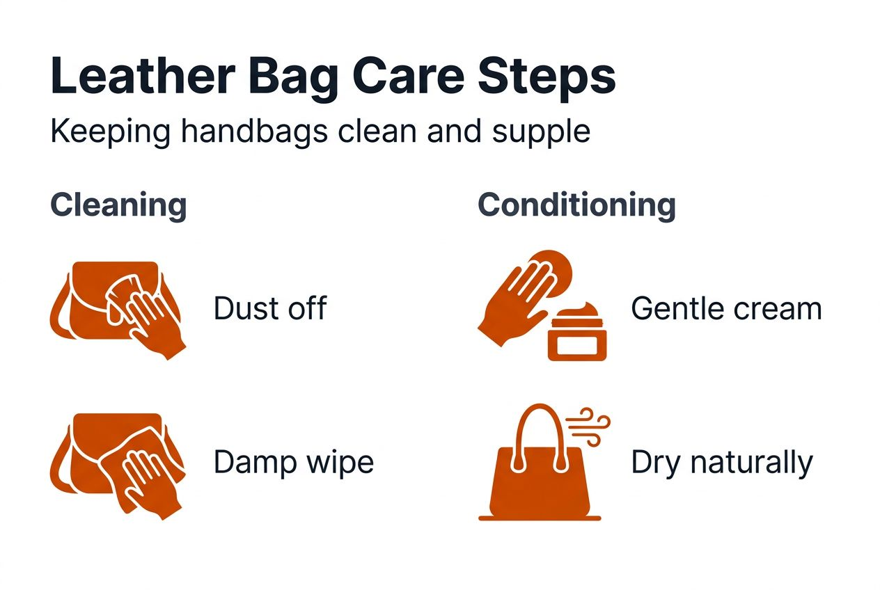 Infographic showing leather bag care steps