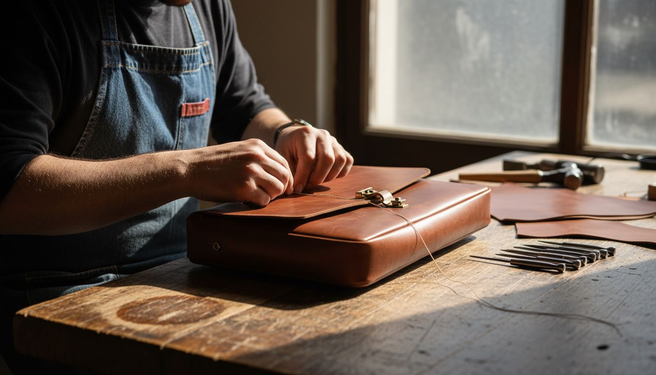 Porte-documents en cuir italien cousu main par un artisan
