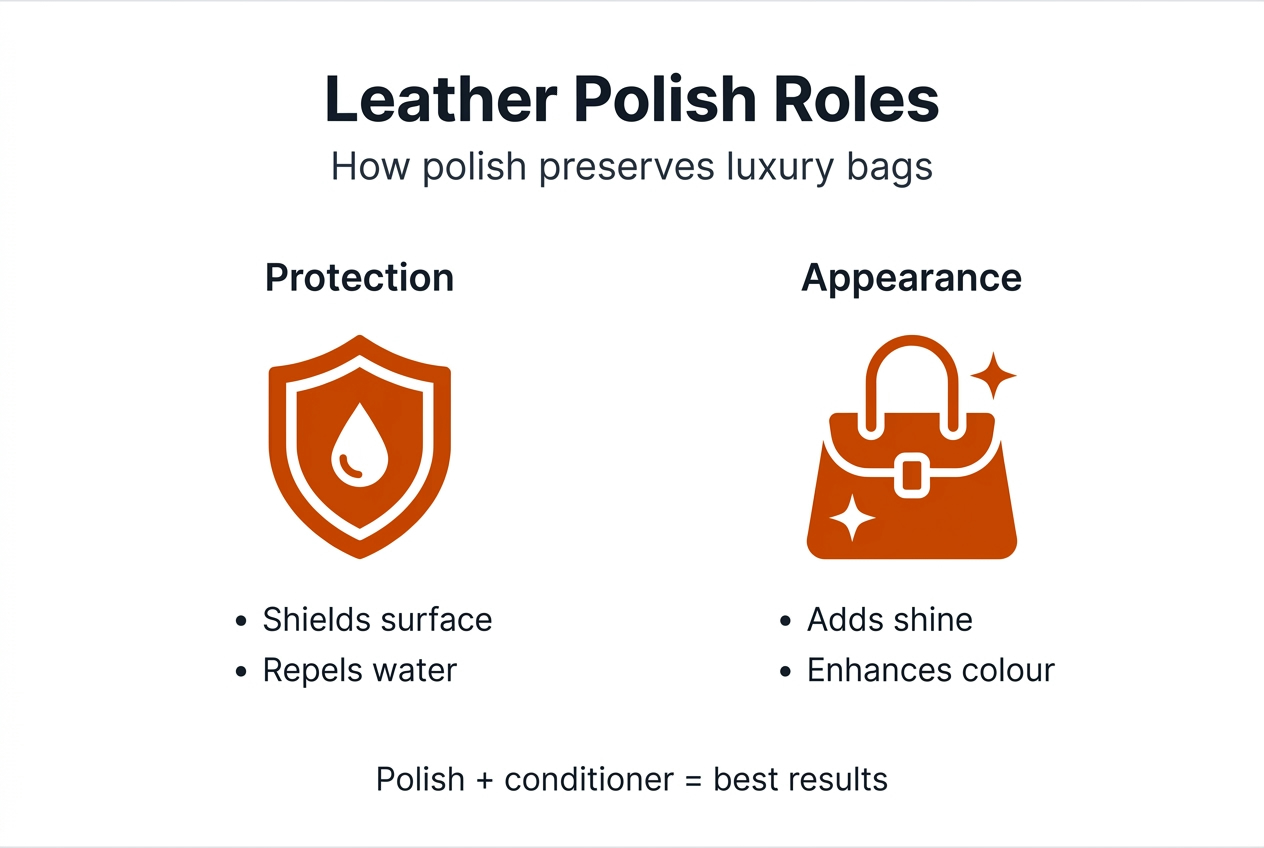 Infographic showing leather polish benefits and roles