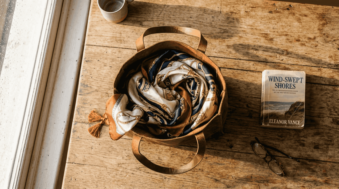 Minimalist Italian leather tote on rustic table