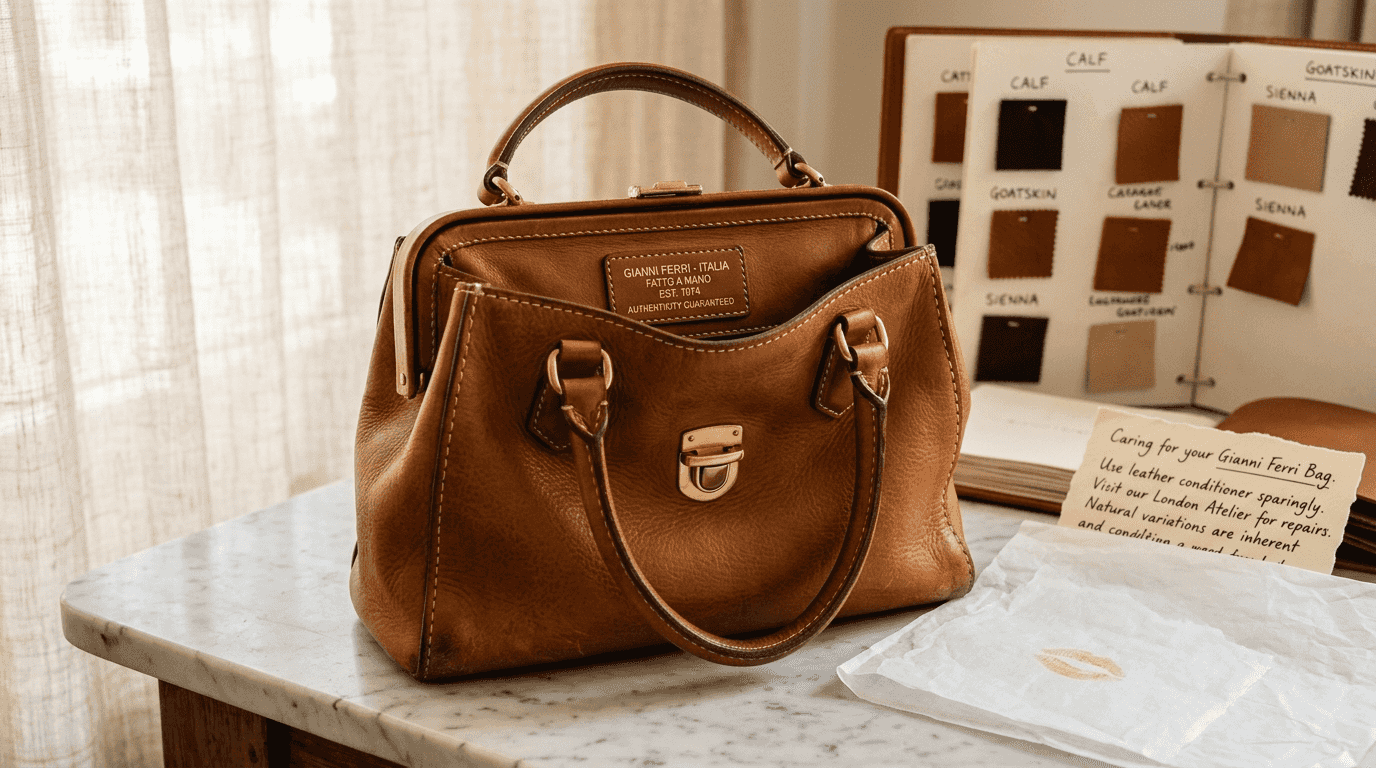 Close-up Italian leather bag craftsmanship details