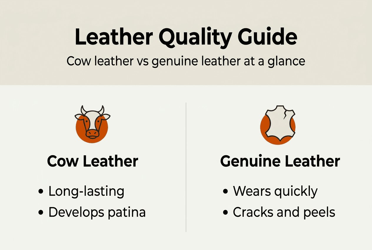 Infographic of cow leather versus genuine leather features
