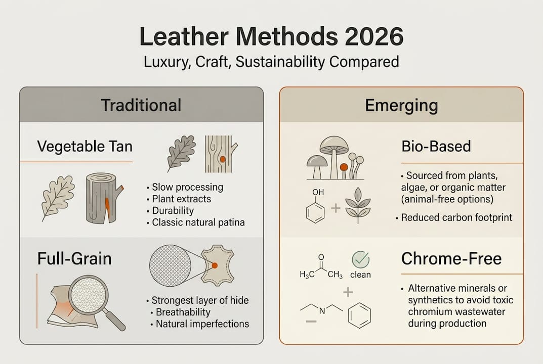 Infographic comparing traditional and sustainable leather