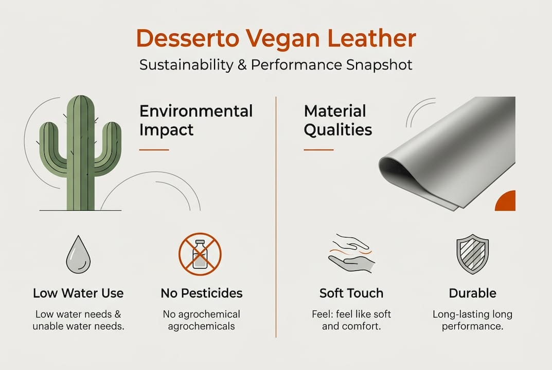 Infographic summarizes Desserto leather sustainability and qualities