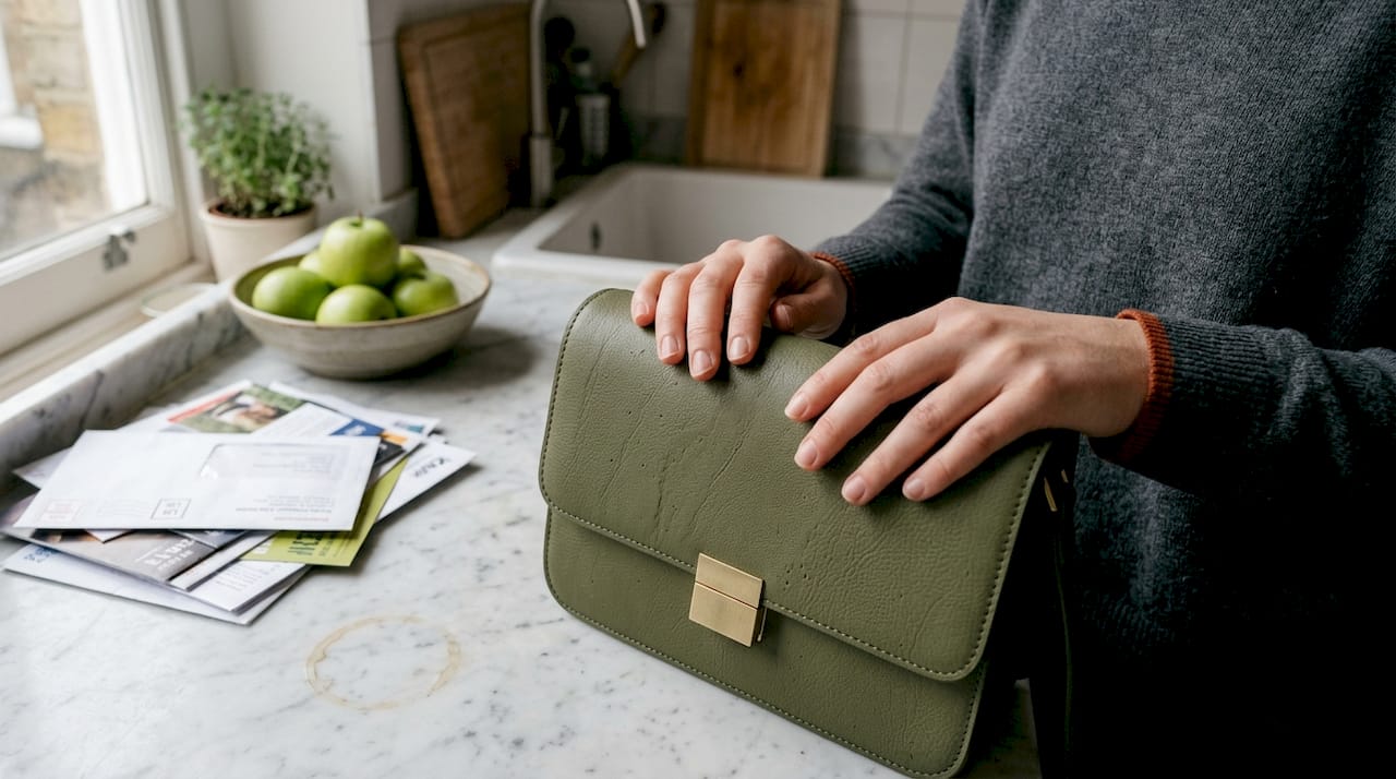 Close-up of cactus leather handbag surface details