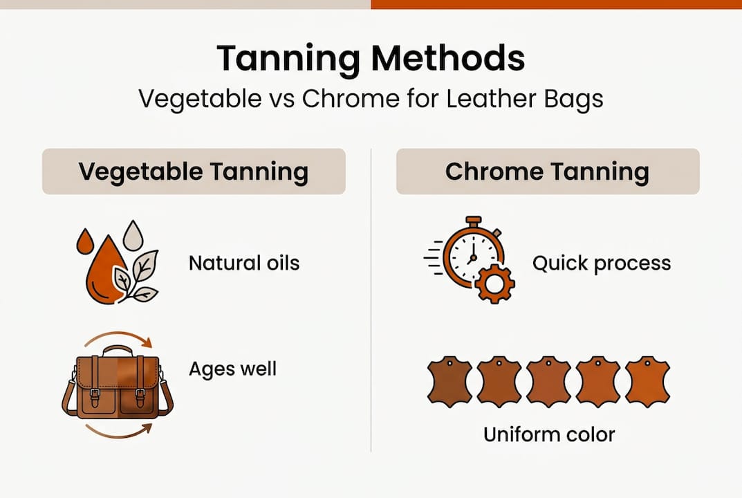 Infographic comparing vegetable and chrome tanning